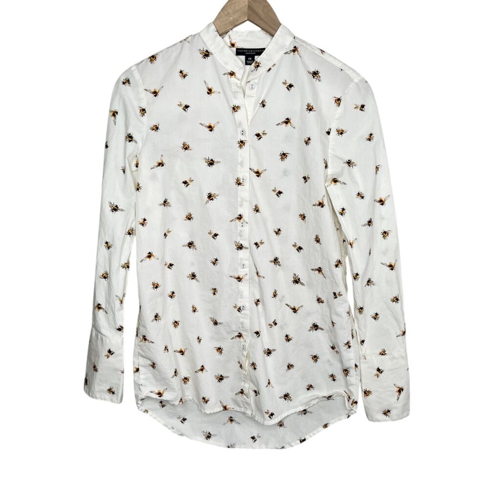Victoria Beckham For Target XS Bee Print White Button-Up Cotton Shirt